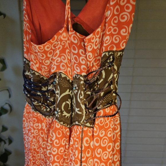 ECI Orange and Brown Maxi Dress With Laces - Picture 4 of 9